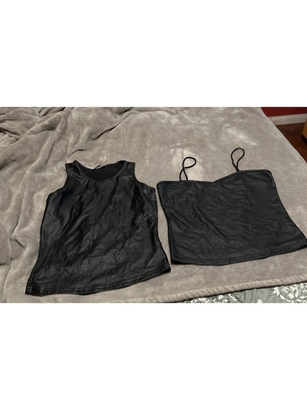 Women's SHEIN Black Faux Leather Tank Tops Set S